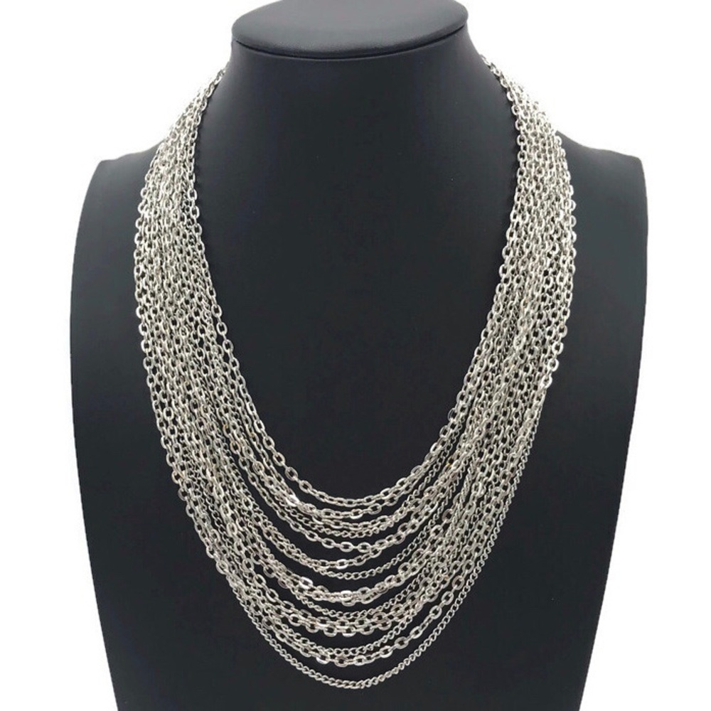 Crown Trifari Vintage 15 Multi Strand Silver Tone Necklace